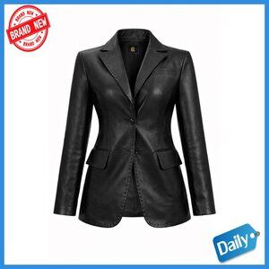 Genuine Leather Blazer Jacket Tailored Fit Women's Outerwear Coat